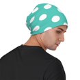 thumbnail image 4 of Xecao Teal Turquoise And White Polka Dot Print Beanie Knitted Hat for Men Women, Winter Fashion Knit Cuffed Caps Unisex, 4 of 7