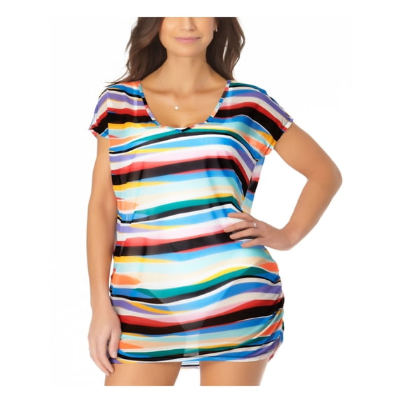 ANNE COLE Women's Coral Stretch Tunic Mesh Scoop Neck Swimsuit Cover Up 1820