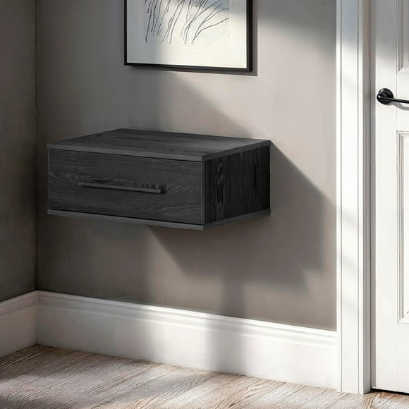 South Shore Primo Floating Nightstand with 1 Drawer for Adult, in Black Oak