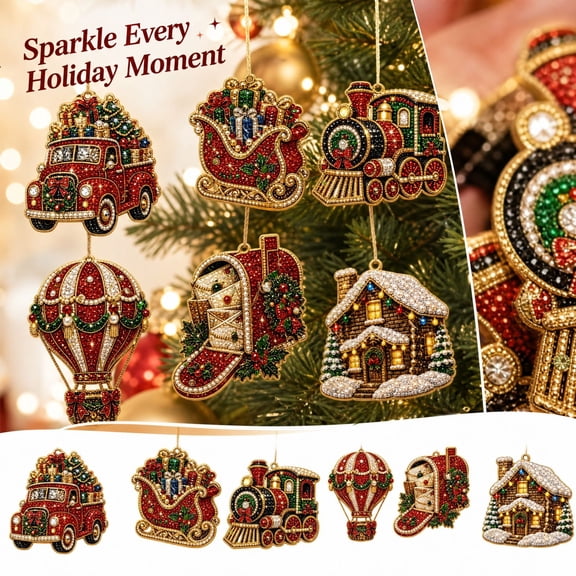 6-Piece Christmas Diamond Painting Ornament Set, 3.07 Inch Acrylic Pearl Art Hanging Pendants with 6 Designs, DIY Craft Kit for Christmas Tree Decoration and Home Display