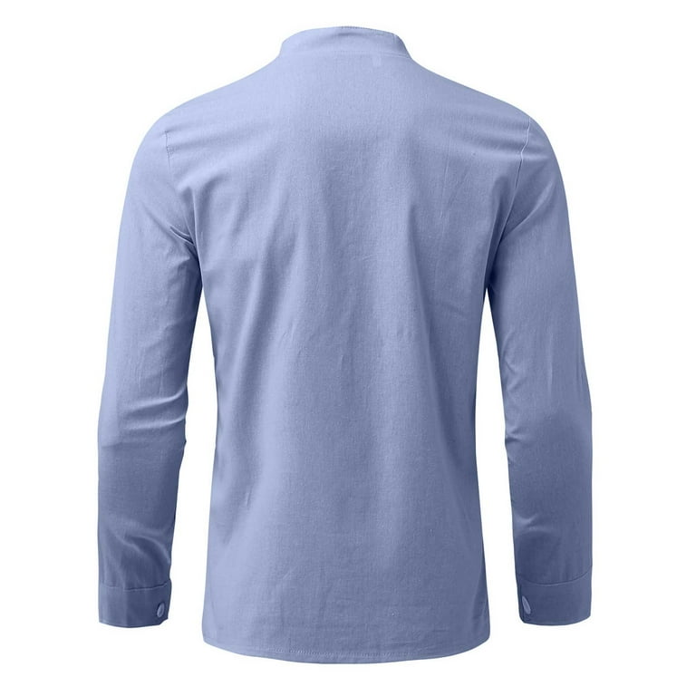 Simplmasygenix Dress Shirts for Men Long Sleeve Clearance Big&Tall Men  Cotton Linen Shirt Pullover Casual Stand-up Collar Solid Beach T-Shirt
