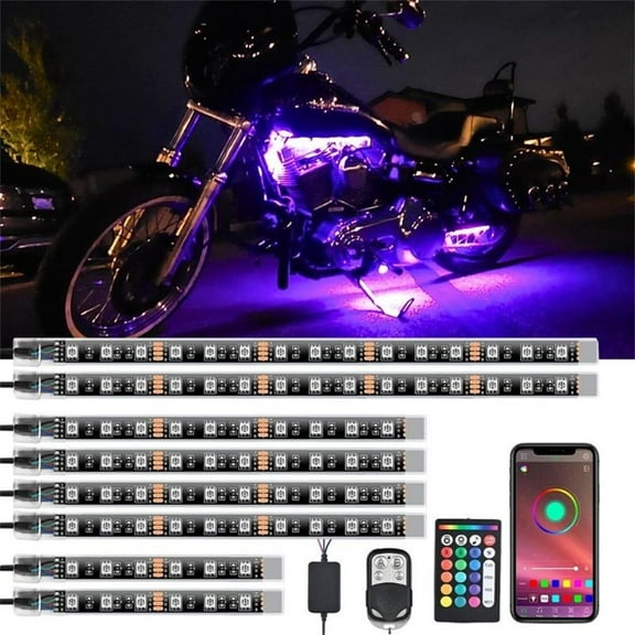 8Pcs Motorcycle RGB Led Light Kit Multicolor Atmosphere Neon Accent Light APP and Remote Control Underbody Light Strips for Harley Davidson Honda