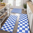 thumbnail image 2 of Blue and White Checkered Pattern Kitchen Rugs Sets Of 3,Kitchen Runner Rugs Non Skid Washable,Decorative Kitchen Floor Mats for Kitchen,Sink,Laundry,17"x30"+ 17"x47" + 17"x59", 2 of 6
