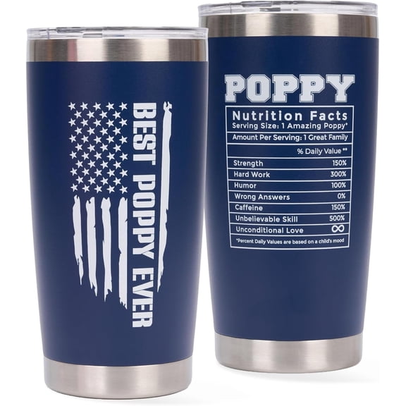 Poppy Gifts - Gift for Poppy from Grandkids - Fathers Day Christmas Birthday Gifts Idea - Tumbler 20Oz Stainless Steel