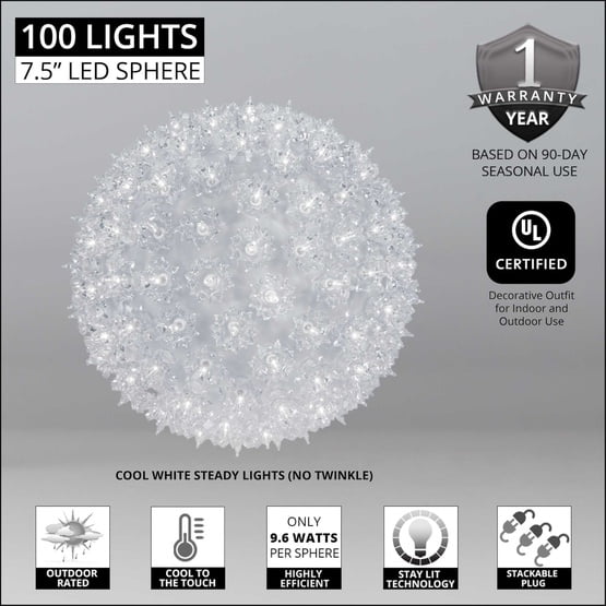 7.5" Cool White LED Starlight Sphere Outdoor Hanging Ball Lights Christmas Balls, Wedding Lights, Outdoor Party Lights