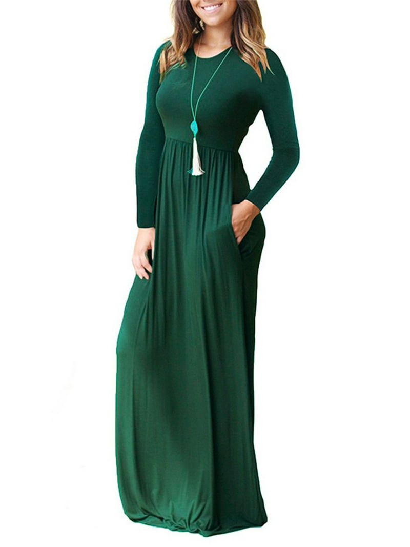 UKAP Fall Maxi Dress For Women Winter Boho Solid Pleated Long Sleeve Long  Maxi Dress Party Cocktail Sundress Evening Dresses Office Work Tunic Long  Dress - Walmart.com