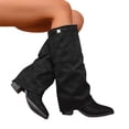 thumbnail image 5 of RotHome Women Tall Knee High Boots Wide Calf Chunky Heel Pointed Toe Fold Over Shaft Fringe Boots for Women Pull On Fashion Heel Boots Fall Winter, 5 of 9