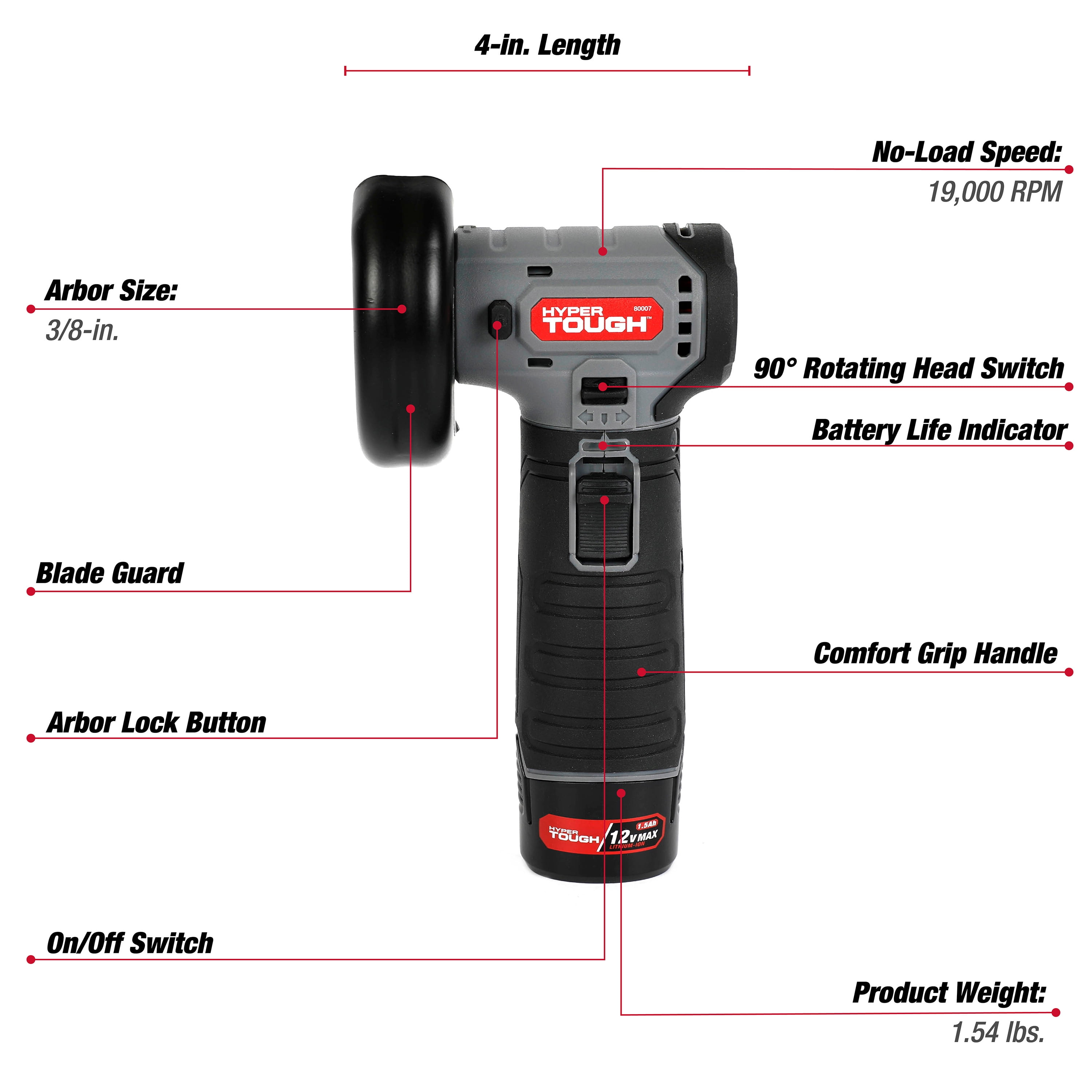 Hyper Tough 12-Volt Cordless Rechargeable Cut off Grinder