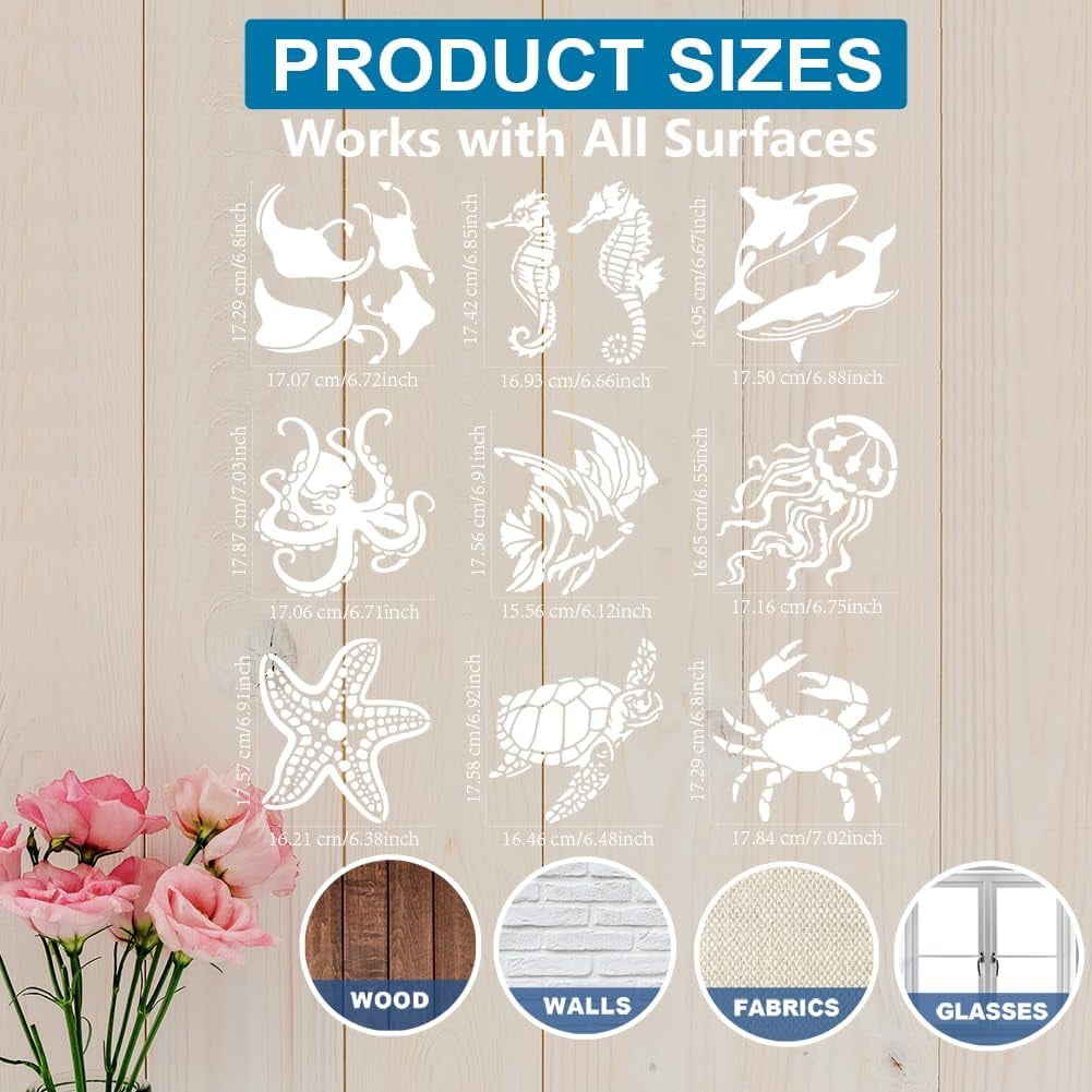 9pcs Sea Ocean Creatures Stencils 7.8×7.8inch/20×20cm Ocean Animal Painting Stencils with Paint brush Summer Seahorse Jellyfish Octopus Turtle Template for Canvas Fabric Wall DIY Craft - Walmart.com 9pcs-sea-ocean-creatures-stencils-7-8-7-8inch-20-20cm-ocean-animal-painting-stencils-with-paint-brush-summer-seahorse-jellyfish-octopus-turtle-template-for-canvas-fabric-wall-diy-craft-walmart-com