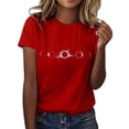 thumbnail image 2 of Hauts d'Été pour Femmes, Blouses Décontractées Élégantes 2024, T-Shirts à Imprimé Solaire, Col Rond, Manches Courtes, Rouge, 2 of 5