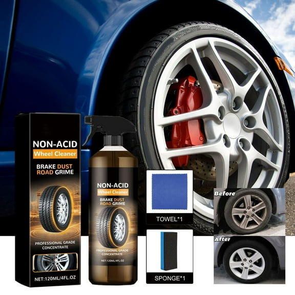 kcavykas Car Wheel Cleaner and Polish 120ml – Powerful Rust Converter, Tire Rubber Restorer, Instant Shine, Deep Cleaning, All Vehicles, Long Lasting Gloss, Easy Spray Application, 1 Bottle