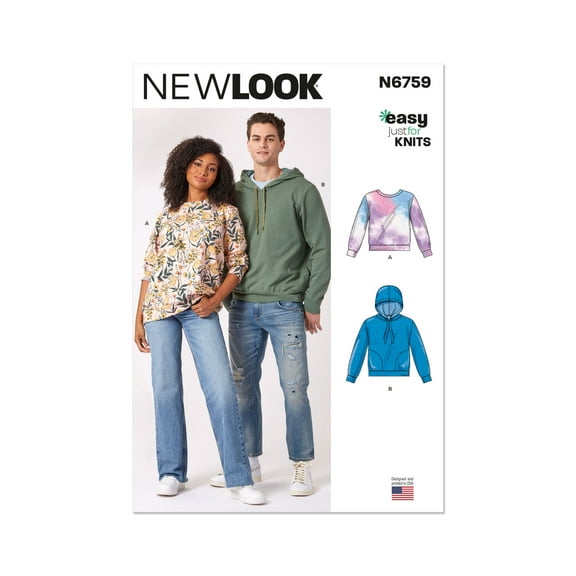 New Look Sewing Pattern 6759 - Misses' and Men's Sweatshirts, Size: A (S-M-L-XL-XXL)