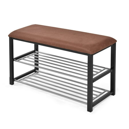 Costway 2 Tier Shoe Storage Rack Bench Shelf Soft Seat Stool Organizer Entryway Furni