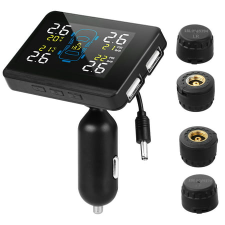 TSV Wireless TPMS Tire Pressure Monitoring System with 4pcs External Sensors (0-8.0 Bar/0-116 Psi), Temperature and Pressure LCD Display, Real-time Alarm (Best System Temperature Monitor)