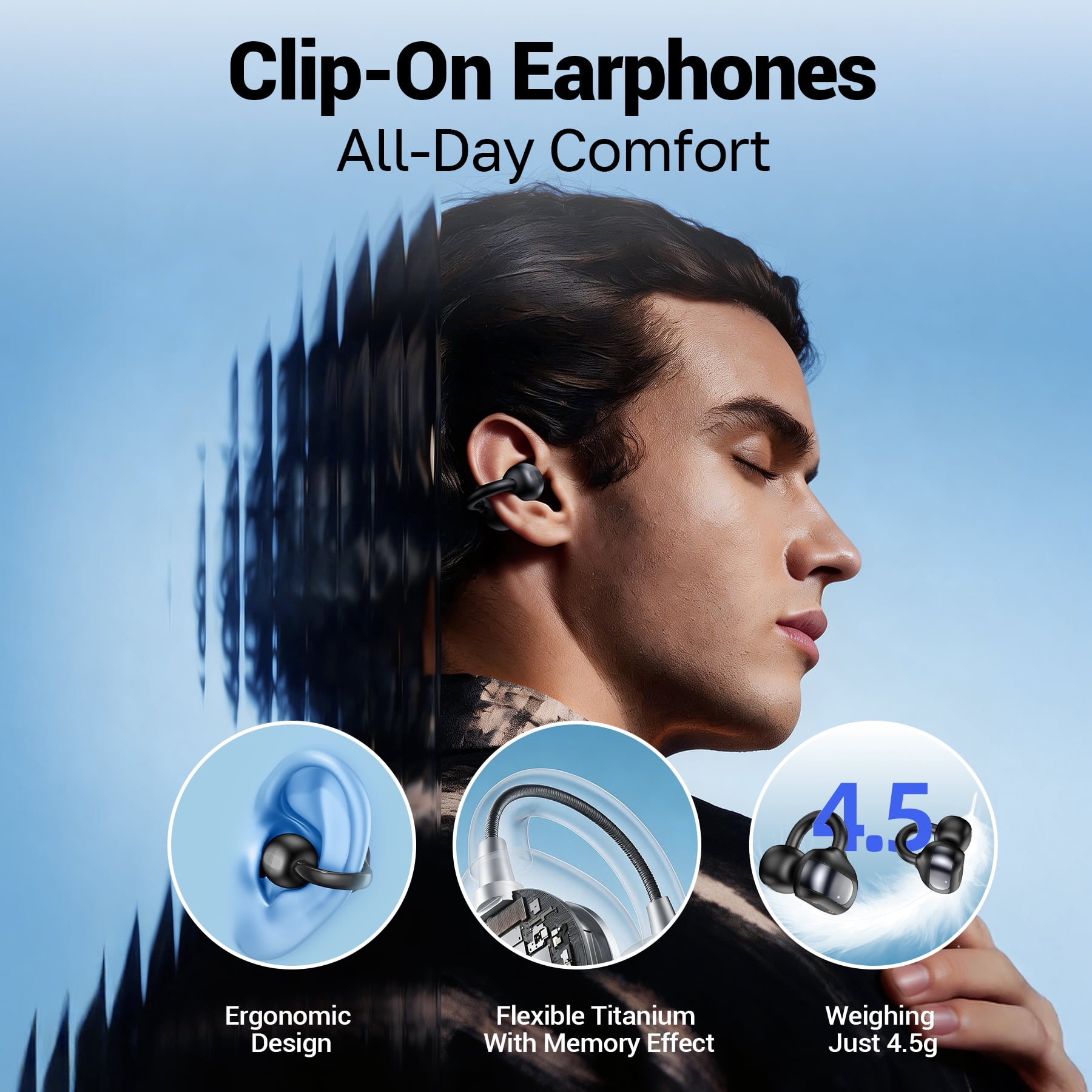 Open Ear Earbuds, Wireless Earbuds, Air Conduction Headphones Bluetooth 5.4,Clip on Headphones with Mic 60H Playtime,Light Weight, ENC Clear Calls, 3D Soundstage,IPX7 Waterproof for Running/Workout