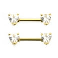 thumbnail image 1 of Nipple Barbell with Heart shape Cubic Zirconia Gold IP 14g, 1 of 2