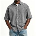 thumbnail image 2 of Men's Short Sleeve Button Down Shirt Casual Henley Top Quick Dry Breathable Stretch Cotton Feel Solid Color Turndown Collar Daily Work Beach Vacation | Zenithor,Gray L, 2 of 7