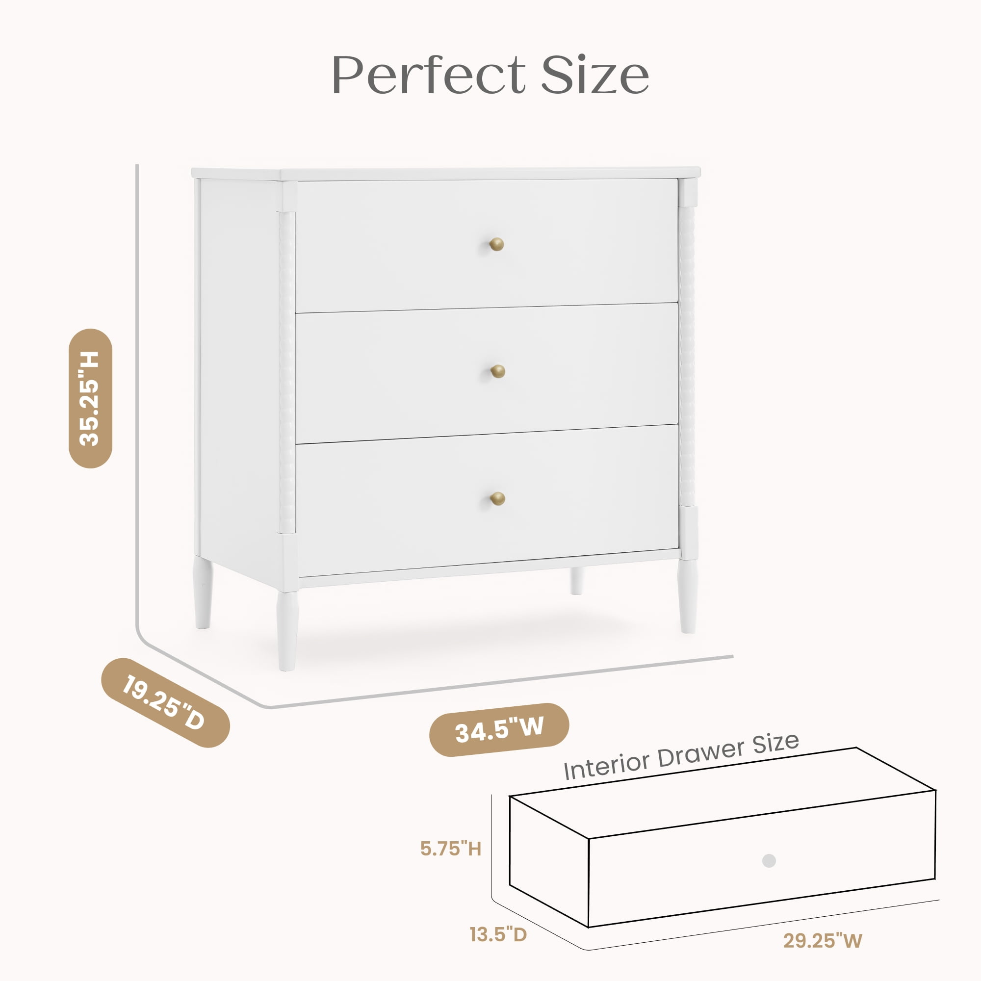 Delta Children Lily 3 Drawer Dresser with Interlocking Drawers, Bianca White