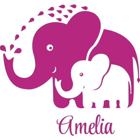 Water Elephant Elephants Family Customized Wall Decal - Custom Vinyl Wall Art - Personalized Name - Baby Girls Boys Kids Bedroom Wall Decal Room Decor Wall Stickers Decoration Size (20x20 inch)