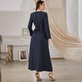 thumbnail image 2 of Women Muslim Arab Robe Navy Blue Embroidered National Polka Dot Print Long Sleeves Tie Fashion Four Seasons Long Skirt, 2 of 13