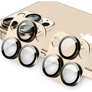 2 Pack Camera Lens Protector for iPhone 13 Pro Max & iPhone 13 Pro, 3D Aluminum Metal Lens Film,9H HardnessTempered Glass Camera Screen Cover,Strong Stickiness Case Friendly-Gold
