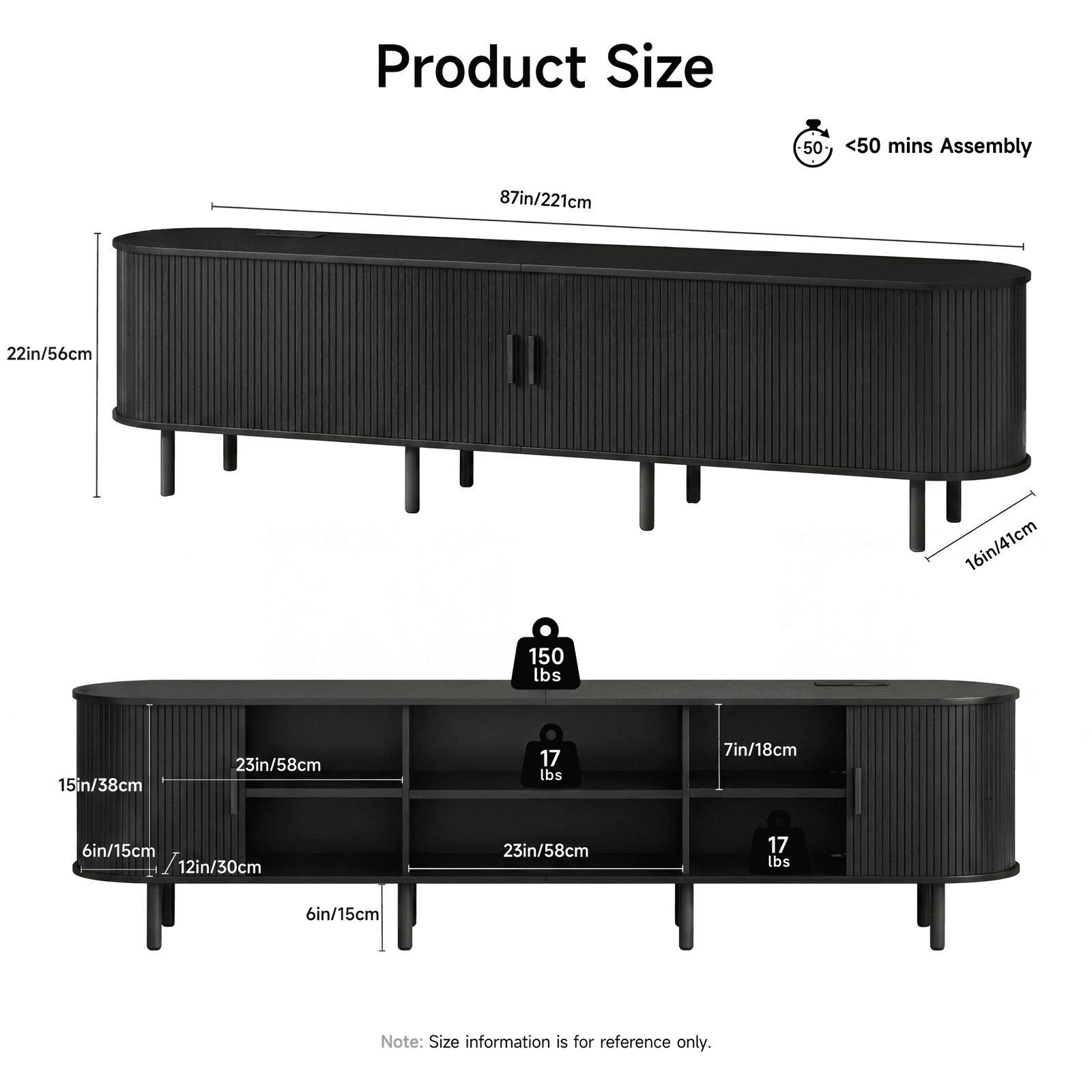 ROGALIS 86.6-Inch TV Stand with Built-in Power Outlet, Compatible with TVs Up to 90 Inches, Modern Entertainment Center with Adjustable Shelves, Storage Space, and Sliding Doors, Black