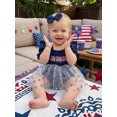 thumbnail image 4 of BemeyourBBs Newborn Baby Girl 4th of July Romper Dress Baby Girl Patriotic Smocked Dress Fourth of July Outfit American Flag Embroidery PuffShort Sleeve Star Print Tulle Tutu Dress with Headband, 4 of 9