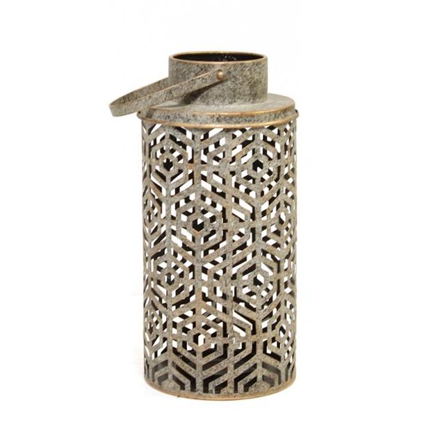 Stratton Home Decor S19341 Laser Cut Distressed Lantern, Distressed Grey