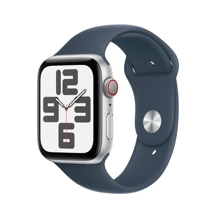 Apple Watch SE (2nd Gen) [GPS + Cellular 44mm] Smartwatch with Silver Aluminum Case and Storm Blue Sport Band - M/L. Fitness & Sleep Tracker, Crash Detection, Heart Rate Monitor