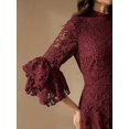 thumbnail image 6 of Dark Red Lace Midi Dress With High Neck And Ruffle Bell Sleeves, 6 of 28