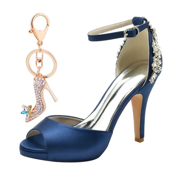 Heel Sandals for Women Stiletto 10CM Satin Prom Party Dress Pumps Rhinestones Ankle strap Sexy