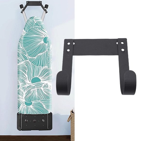 Ironing Board Hook, Multi Functional Easy To Clean Ironing Board Holder Wall Mount Black Finish for Laundry Utility Sewing Rooms