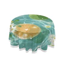 60 Inch Round Tablecloth with White Lace Trim Fall Table Cover for Elegant Dining Decor Oranges and Limes