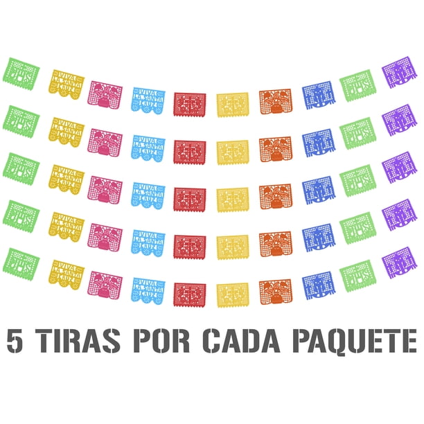 Papel Picado Religioso Santa Cruz | Guirnaldas | Enramado | 5 tiras de 5 metros | diseño religioso multicolor con colores vibrantes | decoración de papel picado (Plastico) 3 de mayo