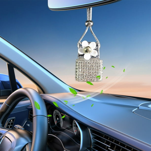 Colgante de Botella de Perfume Diamante para Automóvil | Ambientador Reutilizable Colgante para Coche | Accesorio Decorativo para Espejo Retrovisor para Hogar o Coche | 4.5x3cm | Plástico y Vidrio