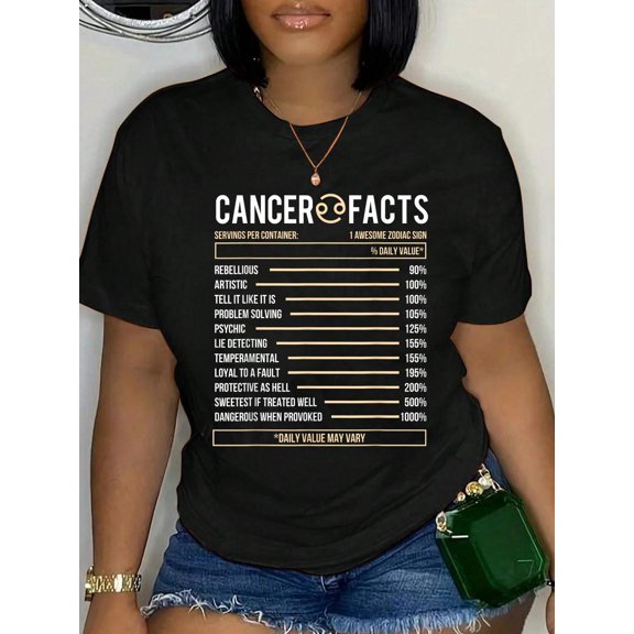 Cancer Facts - Zodiac Sign Birthday Horoscope Astrology T-Shirt Women's Men's Graphic Tee Casual Tops