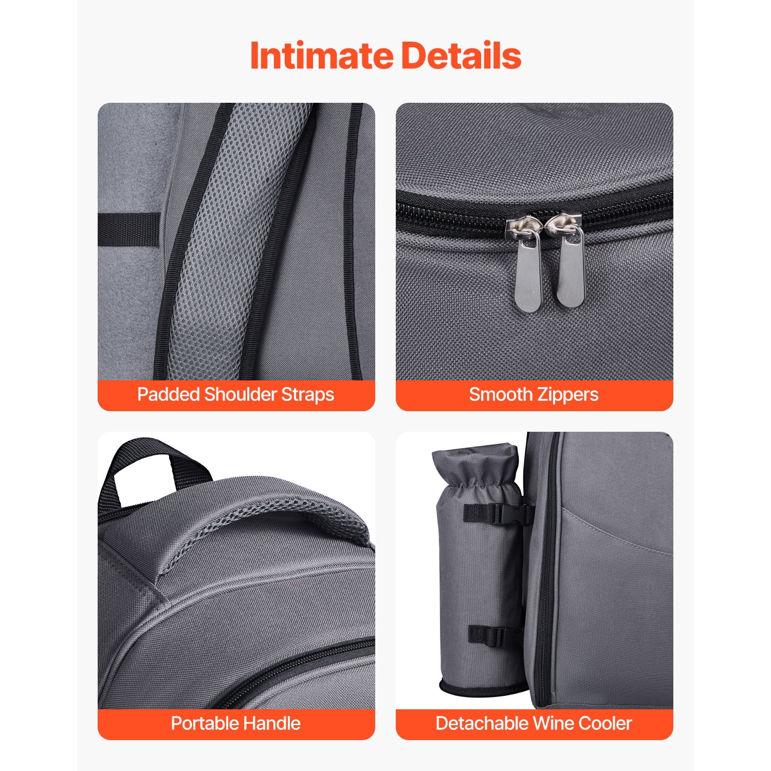KFFKFF Picnic Backpack with Insulated Cooler, 2-Person Bag Featuring Detachable Bottle Holder, Lightweight Blanket, Plates, and Cutlery Set for Outdoor Activities, Grey