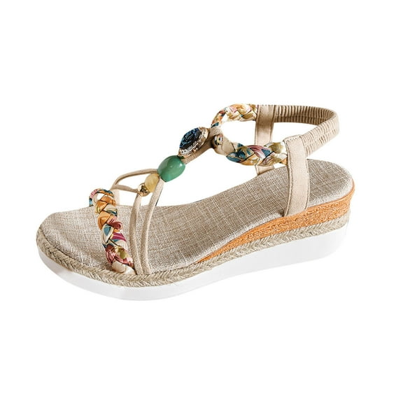 Women's Wedge Sandals Wide Width Comfort Platform with Arch Support Elegant Ankle Strap Bohemian Sandals for Women Non-Slip Summer Beach Shoes Casual Dressy Walking Shoes