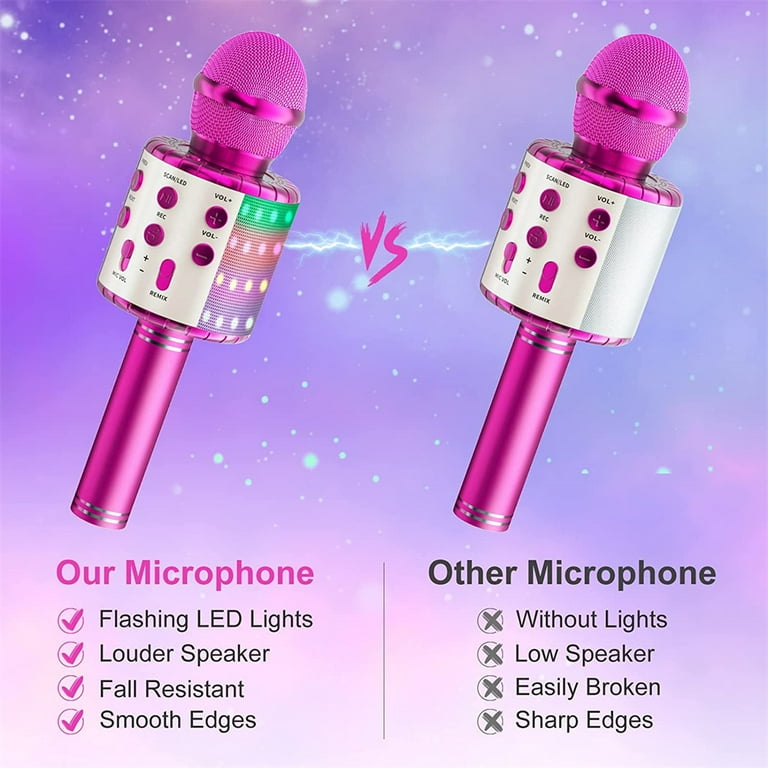 Mainstream Source® Wireless Bluetooth Karaoke Microphone with LED Lights –  Portable Handheld Microphone for Kids & Adults, Gifts & Toys for Girls 
