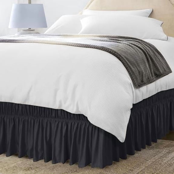 Twin Elastic Bed Ruffle - Easy Wrap Around Ruffle - Microfiber Bed Skirt with Adjustable Elastic Belt 16 Inch Tailored Drop - Hotel Quality Bedskirt, Fade Resistant (Twin, Black)
