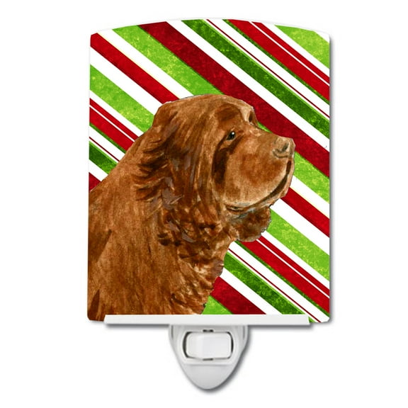 Caroline's Treasures SS4579CNL Sussex Spaniel Candy Cane Holiday Christmas Ceramic Night Light, 6x4x3", multicolor