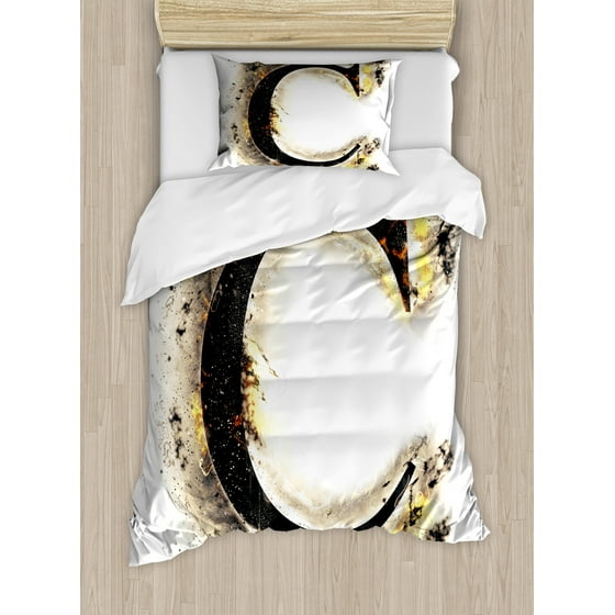 Letter C Twin Size Duvet Cover Set Flaming Backdrop Letter C Twin Size Duvet Cover Set Flaming Backdrop Combusted Alphabet Symbol Paper