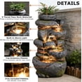 thumbnail image 3 of 5-Tier Cascading Rock Water Fountain Outdoor, 29.5''Tall Outside Fountains and Waterfalls with Lights for Garden, Patio, Yard, Deck Home Decor with Natural Stone Look, 3 of 9