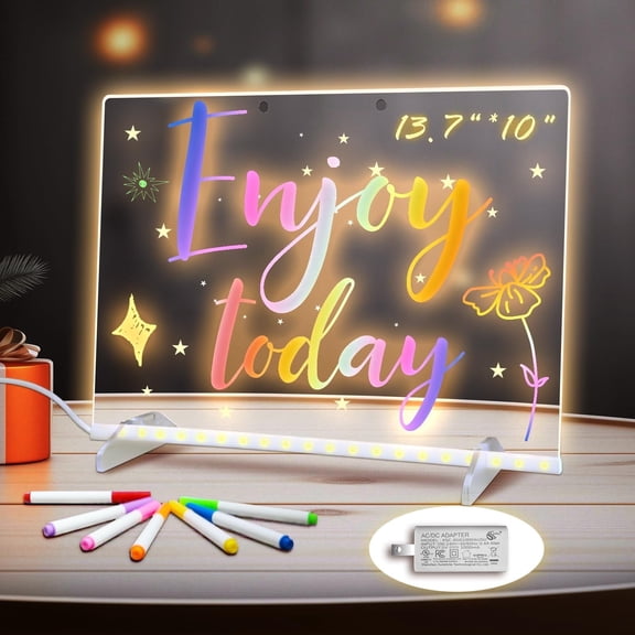 13"x10" LED Note Board, Led Drawing Board for Kids, 7 Markers, Soft Cloth, Hanging Chain, Adapter