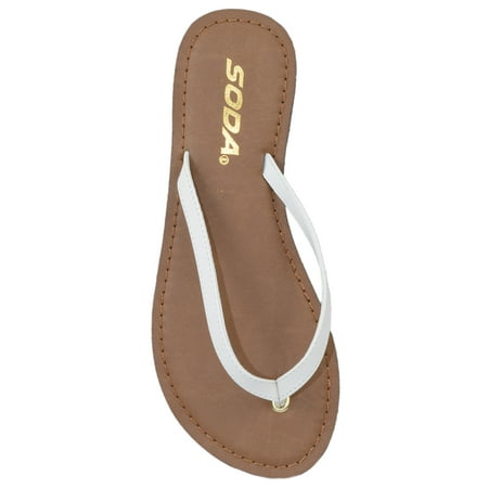

Soda Shoes Women Flip Flops Basic Plain Sandals Strap Casual Beach Thongs FELER White 10