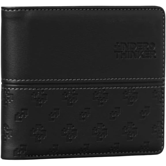 UNDER THINKER Amour RFID Blocking Wallet for Men, PU Leather Bifold Wallet with Monogram Design, Card Slots and Cash Pocket, Black