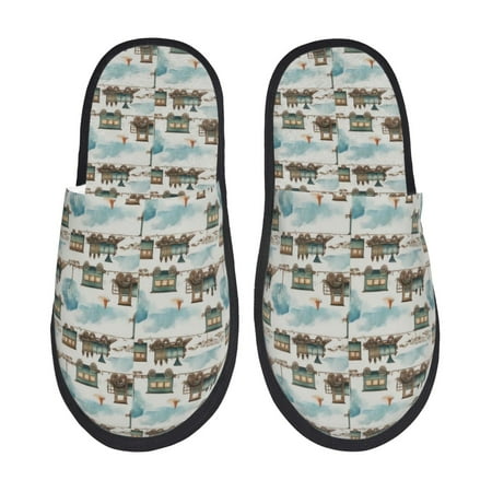 

Adobk Transport Train Print Slippers Indoor Outdoor Retro Slippers House Soft Fluffy Slides Cushion Furry Slippers-Medium