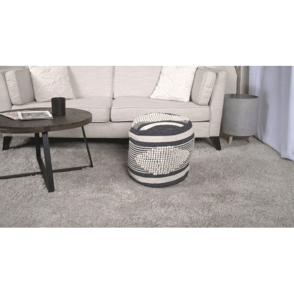 Yoneston Handcrafted Fabric Cylindrical Pouf Chair, Striped Round Pouf for Living Room Bedroom, Blue