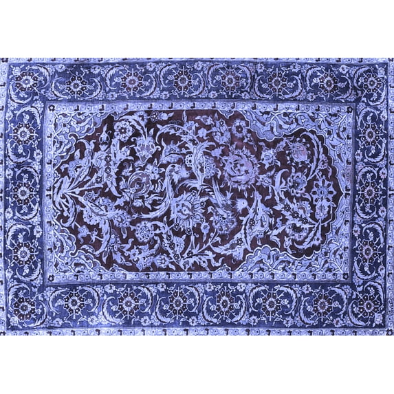 Ahgly Company Machine Washable Indoor Rectangle Persian Blue Traditional Area Rugs, 8' x 10'