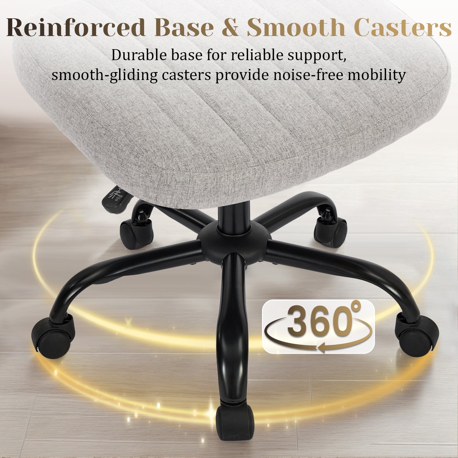 Armless Home Office Desk Chair w/ Ergonomic Low Back Lumbar Support, Height Adjustable 360° Swivel Task Chair for Small Space, Living Room, Linen Gray